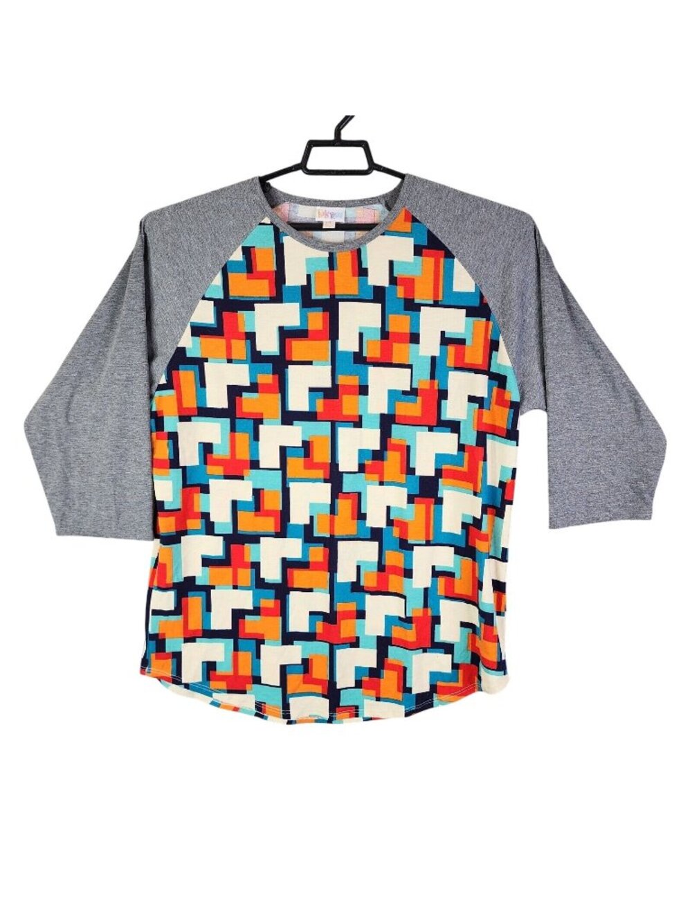 Womens LuLaRoe Multicolor Geometric T Shirt 3/4 Sleeve Cotton Blend Size 3XL
